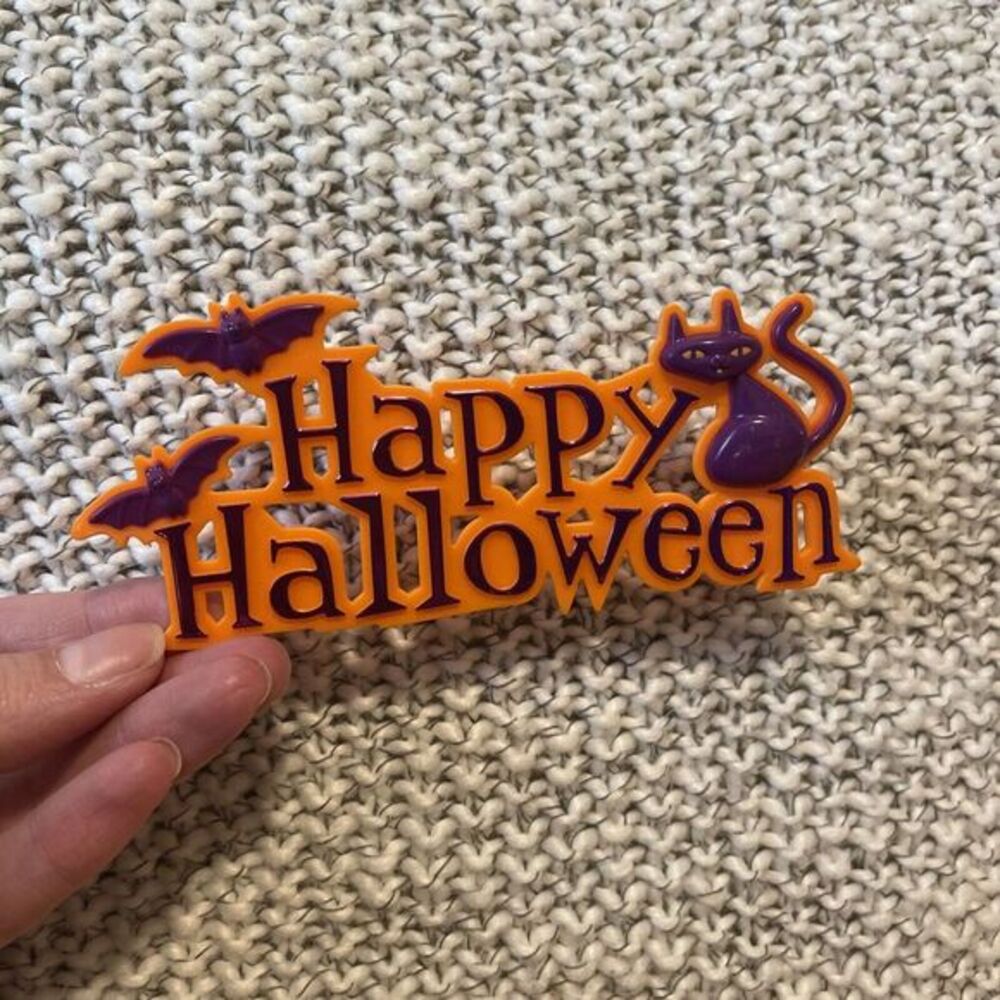 Vintage‎ 3D Happy Halloween Black Cat Bats Halloween Cake Topper Hard Plastic